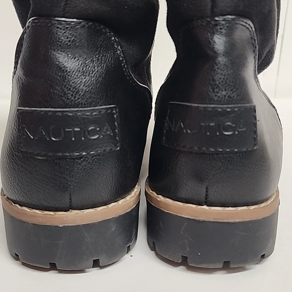 Nautica Sz 8.5 Black w/ Cream inside Textile Upper Pull-on Comfortable Boots